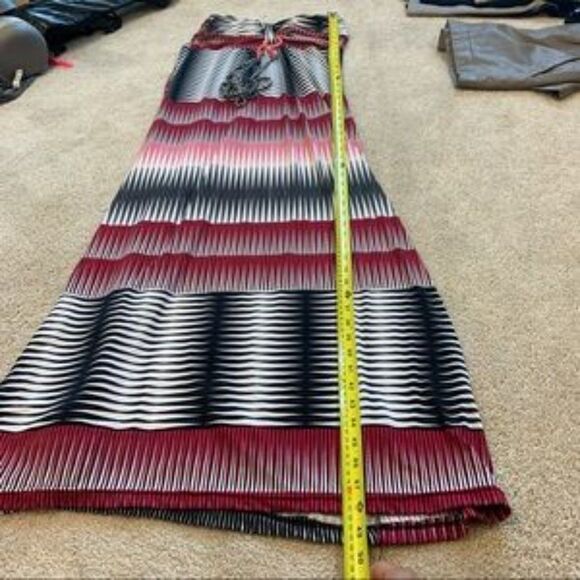 IMPRESS pink red black striped maxi dress Sz L - Picture 7 of 8